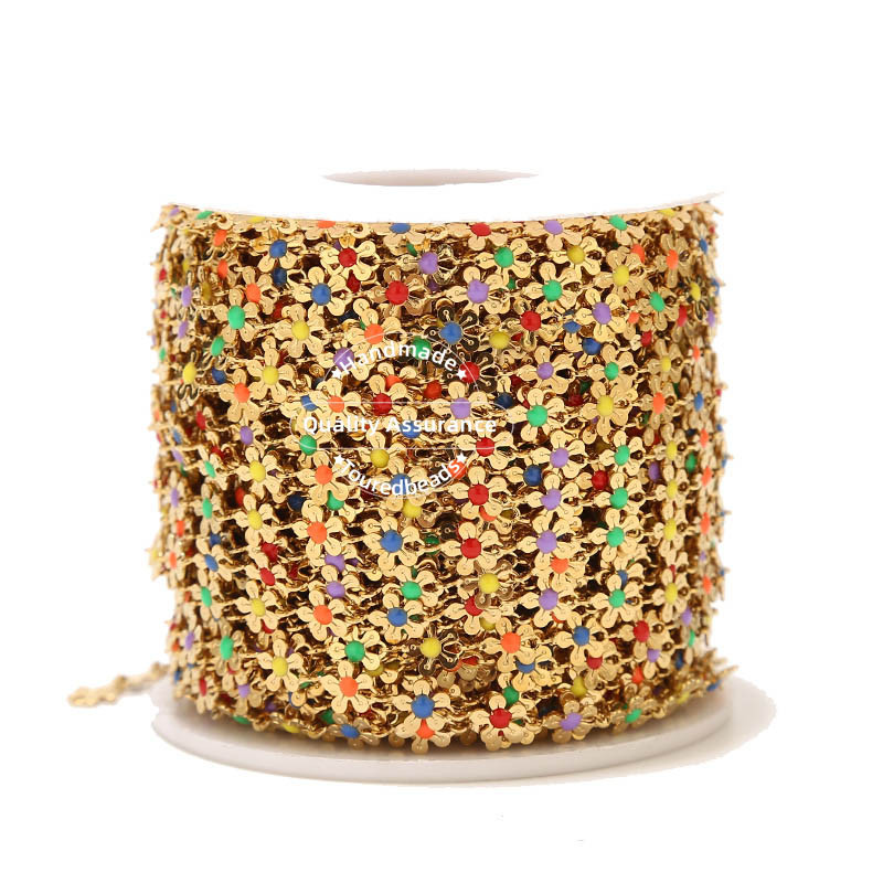 1M nehrđajući čelik 6 mm emajlirani lančići s bijelim cvijetom tratinčice za DIY žene Narukvice s narukvicama Ogrlice Pribor za izradu nakita