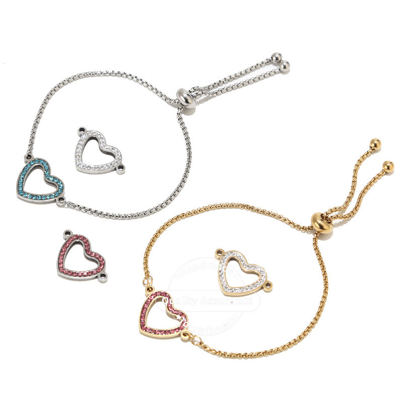 5 komada zlatnih karika u obliku srca od nehrđajućeg čelika, spojnica za privjesak za izradu narukvica, karika s kristalnim privjeskom, dodaci za nakit