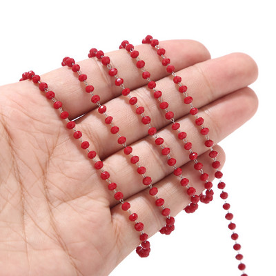 1 méteres rozsdamentes acél fekete/sötétzöld/piros üveg rondellás 3,5 mm-es gyöngyös rózsafüzér láncok nyaklánc ékszer kiegészítők számára