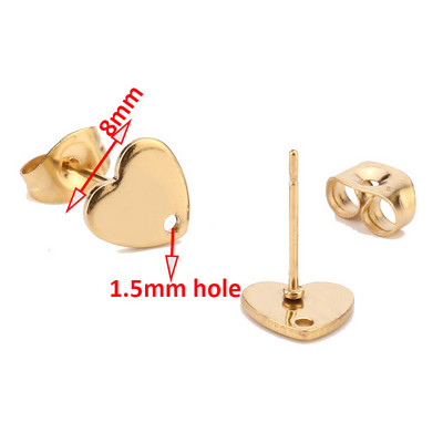 Badu.bg Златен щифт за уши от неръждаема стомана 316L с 8 mm/ 10 mm/ 12 ...