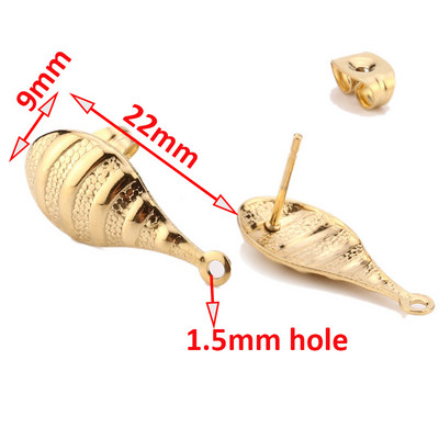 Zlatni klin za uši 316L nehrđajući čelik za uši s okruglim ravnim jastučićem od 8 mm/ 10 mm/ 12 mm, rupom za postavljanje, rupom za postavljanje Hipoalergijski štapići