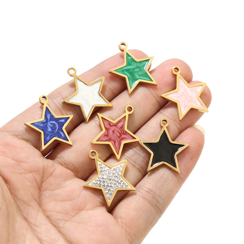 5 komada zlatni emajl od nehrđajućeg čelika bijelo plava ružičasta zvijezda šarm privjesci za djevojčice žene ogrlice pravljenje DIY nalaza