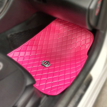 Rose Pink πατάκια αυτοκινήτου για γυναίκες. Αξεσουάρ χαλιών Bling Diamond? Δέρμα υψηλής ποιότητας με ντεκόρ κορώνας. Καθολική χρήση