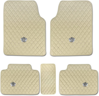 Rožiniai rožiniai automobilių grindų kilimėliai moterims; Bling deimantinių kilimų priedai; Aukštos kokybės oda su karūnos dekoru; Universalus naudojimas