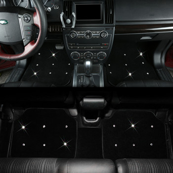 Diamond Car Mats for Women Bling Rhinestone Floor Carpet Universal Fit Black Rose Crown Interior Crystal Auto Полезни аксесоари