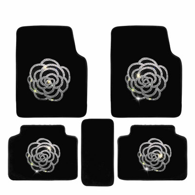 Deimantiniai automobilių kilimėliai moterims Bling Kalnų krištolinis grindų kilimas Universal Fit Black Rose Crown Crystal Auto Naudingi priedai
