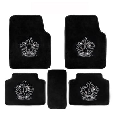 Diamond Car Mats for Women Bling Rhinestone Floor Carpet Universal Fit Black Rose Crown Interior Crystal Auto Полезни аксесоари