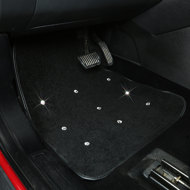 Deimantiniai automobilių kilimėliai moterims Bling Kalnų krištolinis grindų kilimas Universal Fit Black Rose Crown Crystal Auto Naudingi priedai