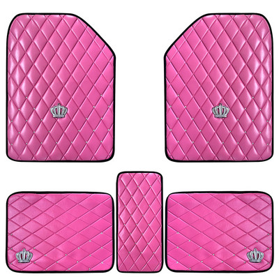 Red Bling Diamond automaatsed krooniga põrandamatid autodele, universaalse suurusega autovaip tüdrukutele/naistele, sisekujunduskomplekt automattide põrandale