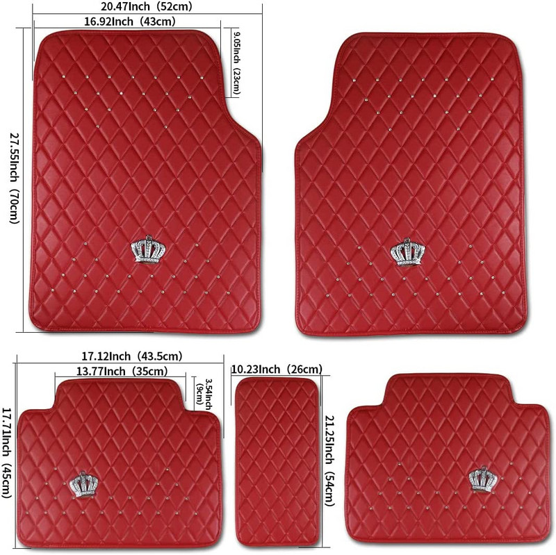 Red Bling Diamond automaatsed krooniga põrandamatid autodele, universaalse suurusega autovaip tüdrukutele/naistele, sisekujunduskomplekt automattide põrandale