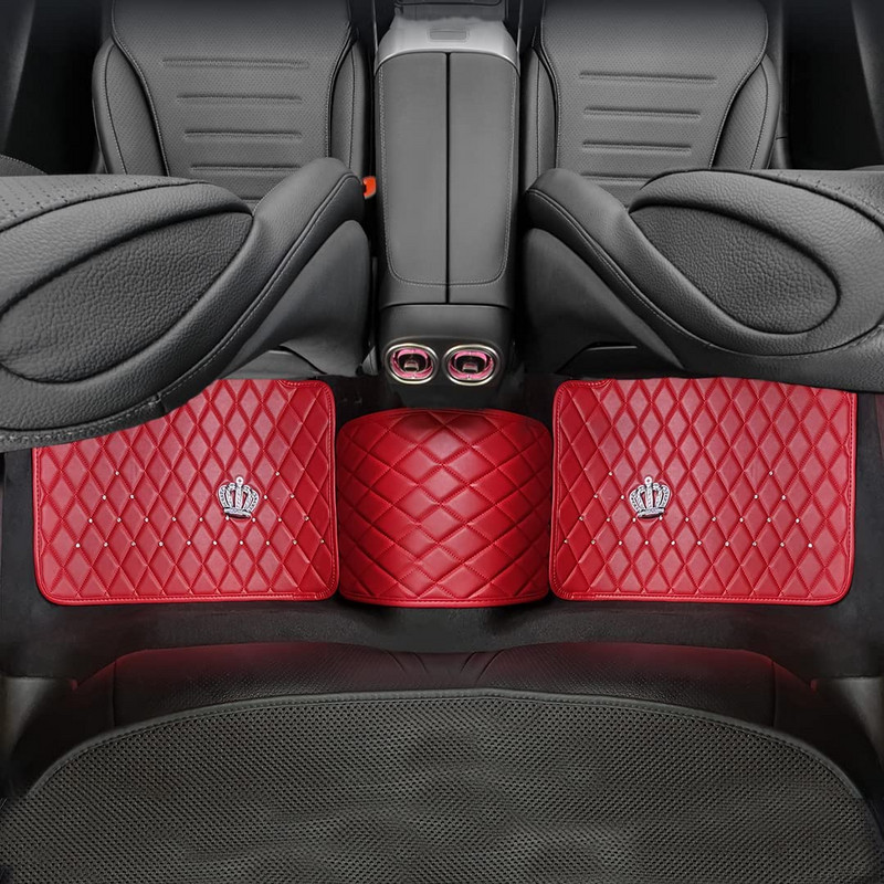 Red Bling Diamond automaatsed krooniga põrandamatid autodele, universaalse suurusega autovaip tüdrukutele/naistele, sisekujunduskomplekt automattide põrandale