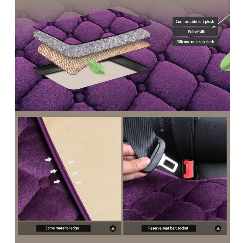 3 vnt./komplektas Universali pūkuota flanelinė automobilio sėdynės pagalvė be atlošo Sėdynės pagalvėlė Neslystanti ir šilta trumpa pūkuota kėdės pagalvė