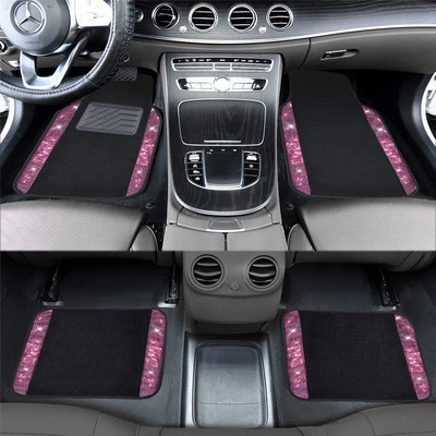 Diamond Car Floor Mats Pink For Women Glitter Bling Rhinestones Car Carpets Set Universal Auto Foot Mat Cover Girls Accessories