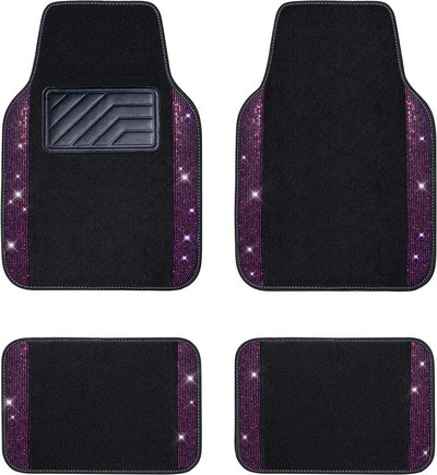 Deimantiniai automobilių grindų kilimėliai rožiniai moterims Blizgučiai Bling Kalnų krištolai Automobilių kilimų rinkinys Universalus automatinis pėdų kilimėlis mergaičių priedai