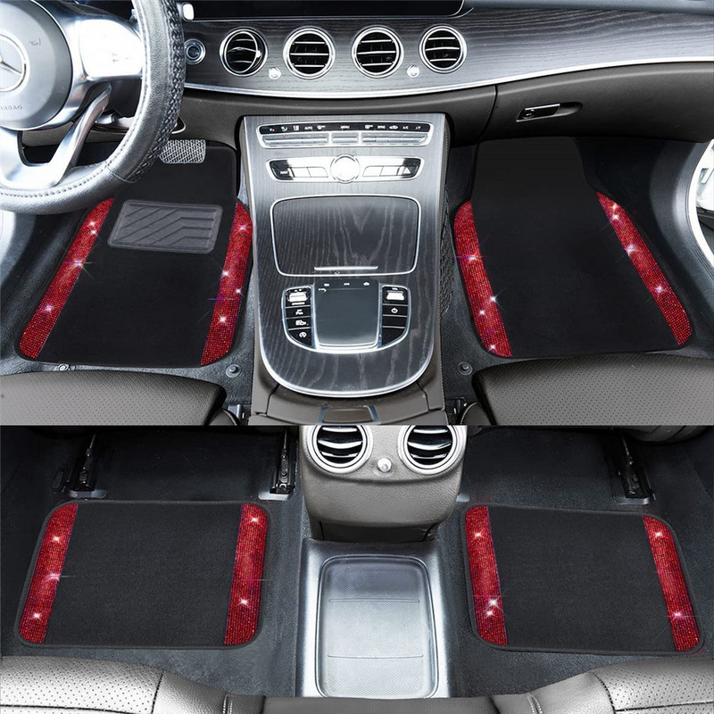 Deimantiniai automobilių grindų kilimėliai rožiniai moterims Blizgučiai Bling Kalnų krištolai Automobilių kilimų rinkinys Universalus automatinis pėdų kilimėlis mergaičių priedai