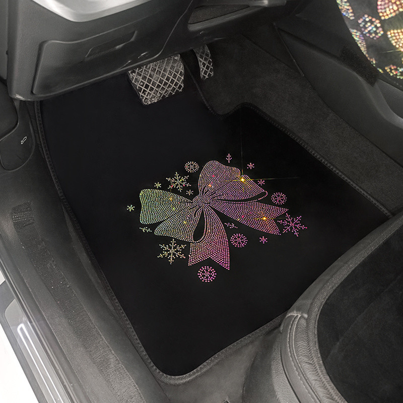 Bling univerzális autós szőnyegek Női Bowknot Strassz Gyémánt Autószőnyegek Szett Csillogó Auto Padló Hátsó Kiegészítő
