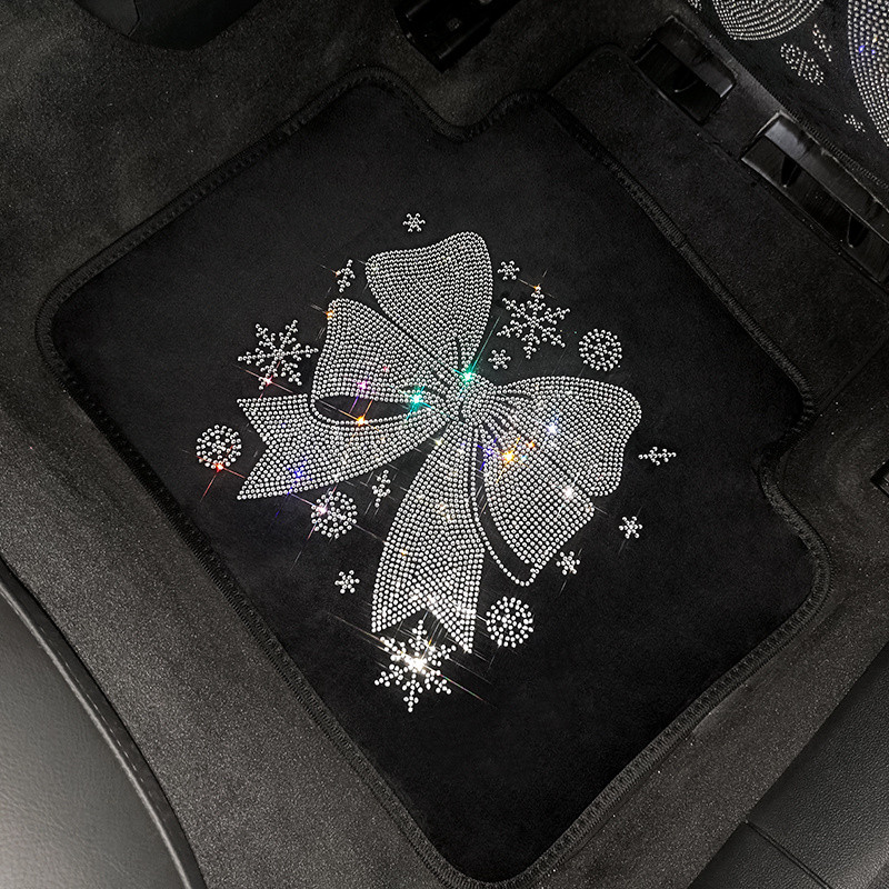 Bling univerzális autós szőnyegek Női Bowknot Strassz Gyémánt Autószőnyegek Szett Csillogó Auto Padló Hátsó Kiegészítő