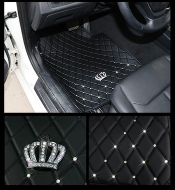 Автомобилни подложки Универсален пълен комплект черен Bling килим кожен водоустойчив диамант за Toyota Skoda Volkswagen Honda Mercedes Benz