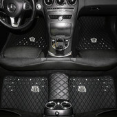 Kompletna podnica za automobil Crown kožna dijamantna auto prostirka za noge Univerzalni dodaci za interijer za žene Vodootporni tepisi za automobile
