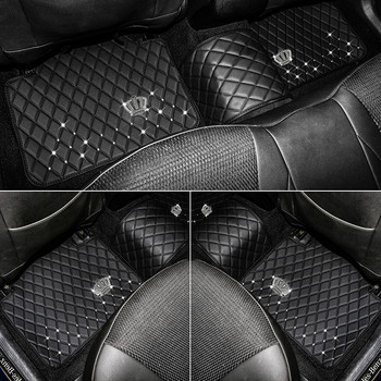 Κάλυμμα δαπέδου αυτοκινήτου Πλήρες σετ Crown Leather Diamond Auto Foot Mat Universal εσωτερικό αξεσουάρ για γυναίκες Αδιάβροχα χαλιά αυτοκινήτου
