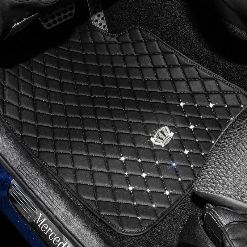 Kompletna podnica za automobil Crown kožna dijamantna auto prostirka za noge Univerzalni dodaci za interijer za žene Vodootporni tepisi za automobile