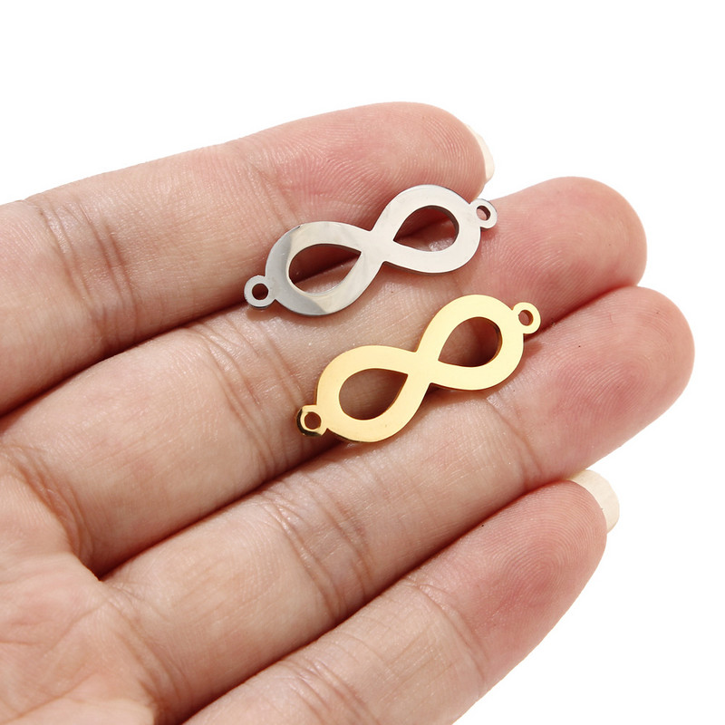 5db Infinity Connector Charms rozsdamentes acél arany 8 medál varrat karkötő ékszerkészítés