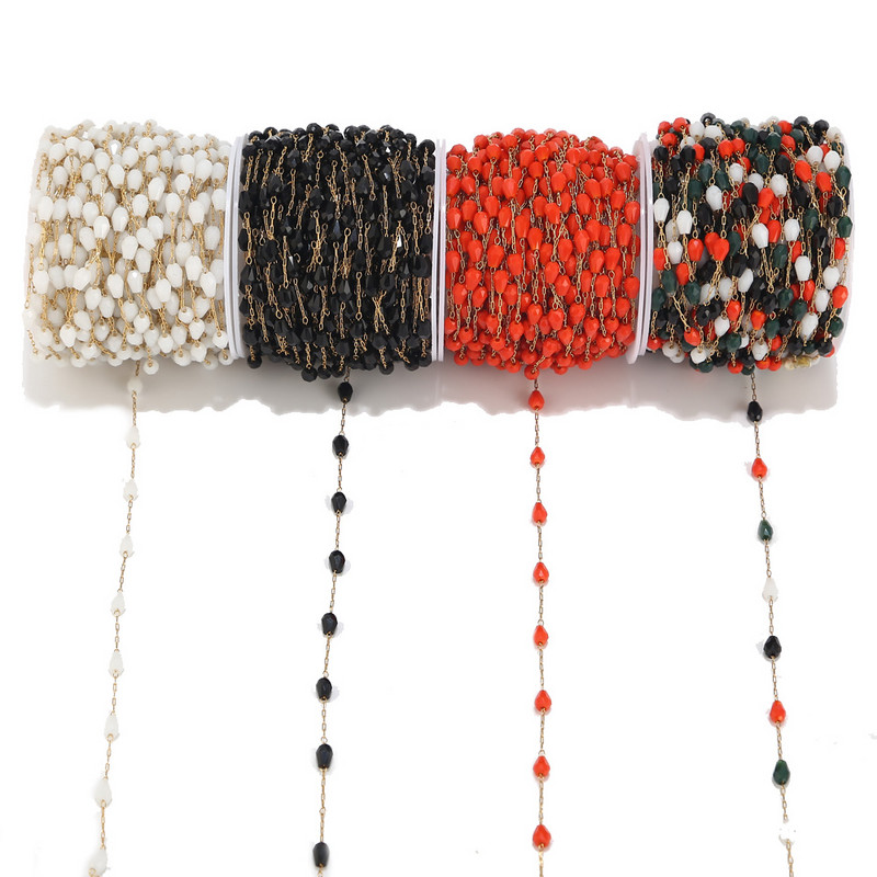 1 metar od nehrđajućeg čelika u šarenim duginim bojama, lančići s perlama od nehrđajućeg čelika, pozlaćena karika, ogrlica