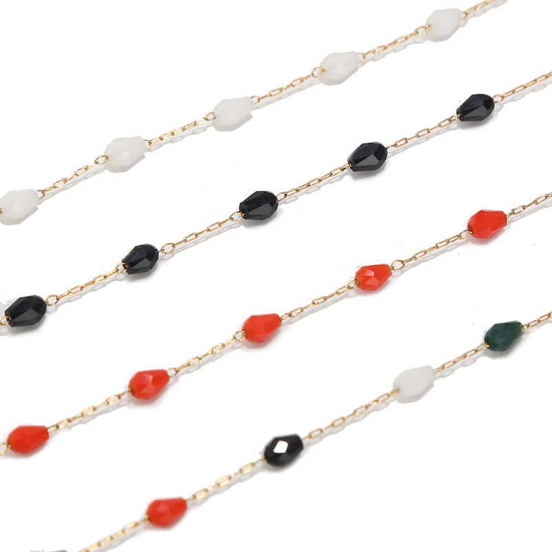 1 metar od nehrđajućeg čelika u šarenim duginim bojama, lančići s perlama od nehrđajućeg čelika, pozlaćena karika, ogrlica