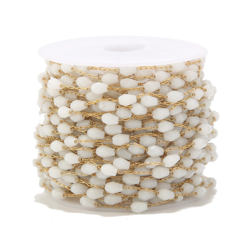 1 metar od nehrđajućeg čelika u šarenim duginim bojama, lančići s perlama od nehrđajućeg čelika, pozlaćena karika, ogrlica