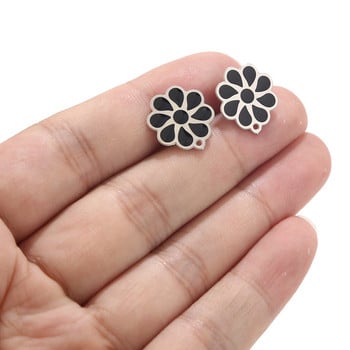 6 τμχ Ανοξείδωτο ατσάλι Χρυσό μαύρο σμάλτο λουλούδι DIY Ear Post Stud Earrings Findings for Jewelry Making 15mm