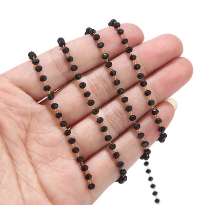 Lanțuri de mărgele de sticlă lucrate manual de 5 metri și 3,5 mm, rotunde din oțel inoxidabil, mărgele fațetate, lanț de legături pentru rozar pentru articole de bijuterii