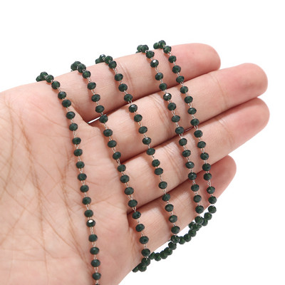 Lanțuri de mărgele de sticlă lucrate manual de 5 metri și 3,5 mm, rotunde din oțel inoxidabil, mărgele fațetate, lanț de legături pentru rozar pentru articole de bijuterii