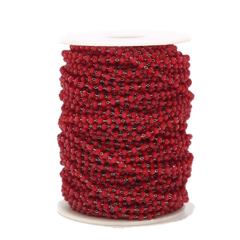 Lanțuri de mărgele de sticlă lucrate manual de 5 metri și 3,5 mm, rotunde din oțel inoxidabil, mărgele fațetate, lanț de legături pentru rozar pentru articole de bijuterii