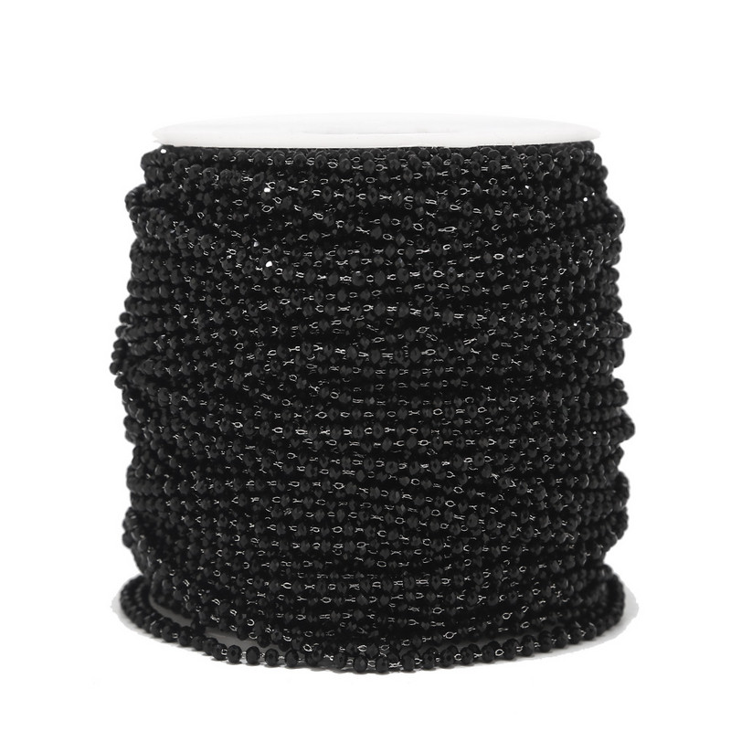 Lanțuri de mărgele de sticlă lucrate manual de 5 metri și 3,5 mm, rotunde din oțel inoxidabil, mărgele fațetate, lanț de legături pentru rozar pentru articole de bijuterii