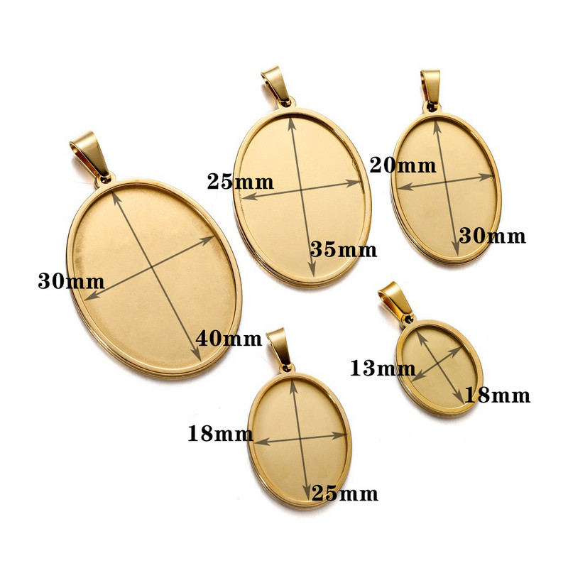 5db arany rozsdamentes acél ovális üres talpak medálokhoz tálca 18/25/30/35/40mm Cabochon talpak beállító ékszerkészítési kellékek