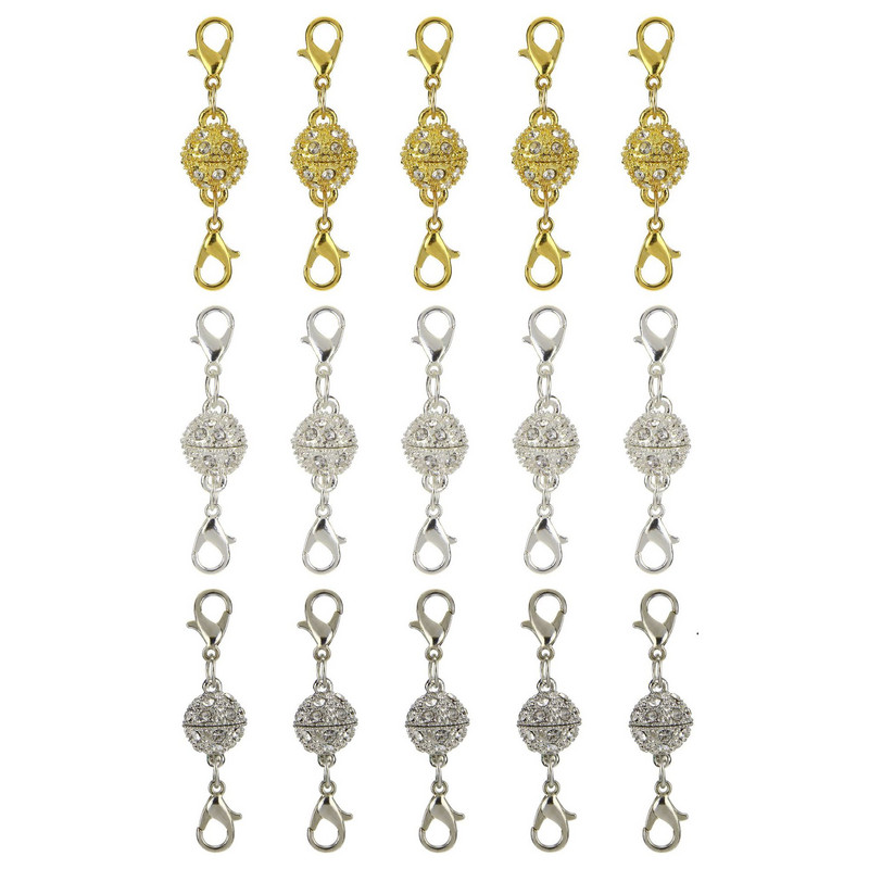 5 kompleta vještačkih kamenčića popločanih metala 8 10 mm okrugle kuglice s jakim magnetnim kopčama, konektorom s jastogom za DIY izradu nakita za narukvice