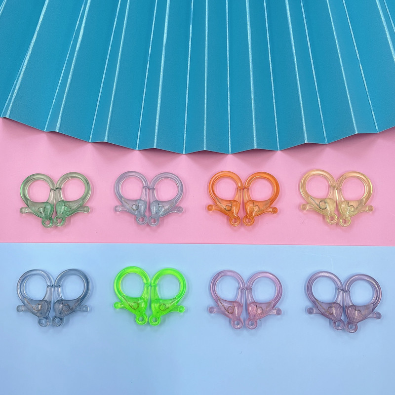 30 vnt. / partijoje 15x25 mm saldainių spalvos permatomos plastikinės užsegimo kabliukų galo jungtis, skirta „pasidaryk pats“ apyrankių karolių papuošalų priedams