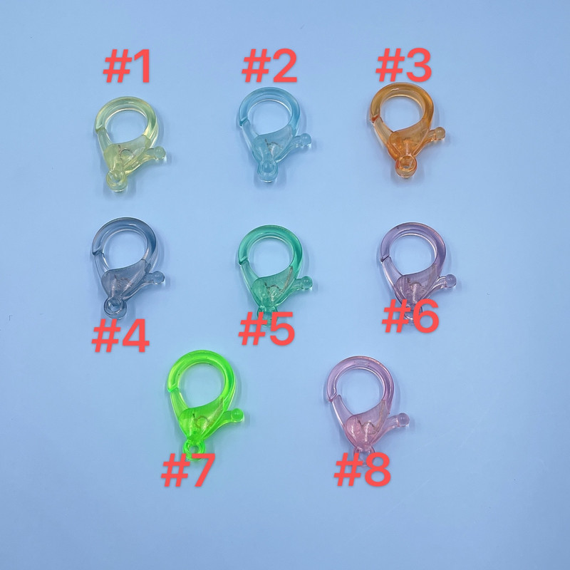 30 vnt. / partijoje 15x25 mm saldainių spalvos permatomos plastikinės užsegimo kabliukų galo jungtis, skirta „pasidaryk pats“ apyrankių karolių papuošalų priedams