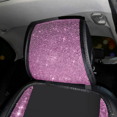 Bling automašīnas sēdekļu pārvalku komplekts, universāls, universāls, universāls automašīnas galvas paliktnis, meitenēm, rombveida auto salons, sēdekļu spilvenu aksesuāri sievietēm