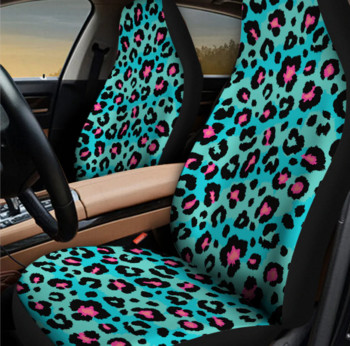Розов леопардов принт Калъфи за седалки за кола Чифт 2 предни калъфи за седалки Калъф за седалка за кола Протектор за столче за кола Аксесоар за кола Животински принт