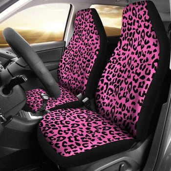 Розов леопардов принт Калъфи за седалки за кола Чифт 2 предни калъфи за седалки Калъф за седалка за кола Протектор за столче за кола Аксесоар за кола Животински принт