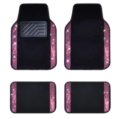Automobilių grindų kilimėliai Kilimas Bling Crystal Diamond Sparkly Neslystantis PVC Pad Automotive Universal SUV Sedan Van 4vnt Girl Women