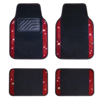 Automobilių grindų kilimėliai Kilimas Bling Crystal Diamond Sparkly Neslystantis PVC Pad Automotive Universal SUV Sedan Van 4vnt Girl Women