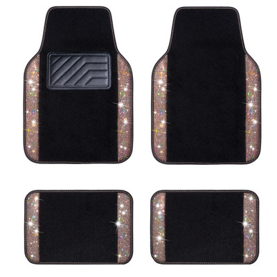Automobilių grindų kilimėliai Kilimas Bling Crystal Diamond Sparkly Neslystantis PVC Pad Automotive Universal SUV Sedan Van 4vnt Girl Women