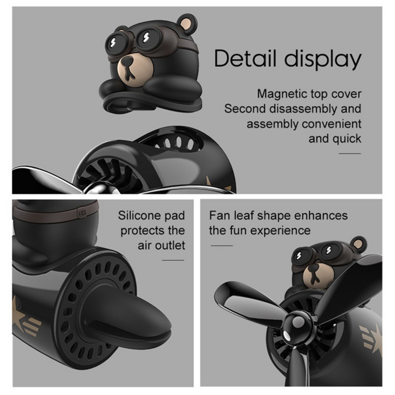 Automobilių oro gaiviklis Teddy Bear Pilot besisukantis propeleris išleidimo anga Kvapas salonas Kvepalai difuziniai automobilių priedai Oro gaivikliai