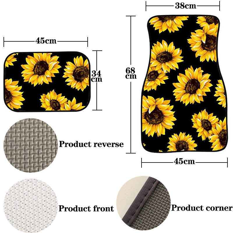 4 KOM Univerzalne automobilske patosnice Automatski jastučići za noge s otisnutim suncokretom Podna obloga Dodaci za stil automobila Gumene patosnice Ružičasti tepih