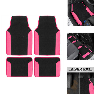 New Pink Car Floor Mats Universal Leather Automotive Foot Pads Carpet - Two-Tone Faux Stylish Floor Mats Interior Accessories