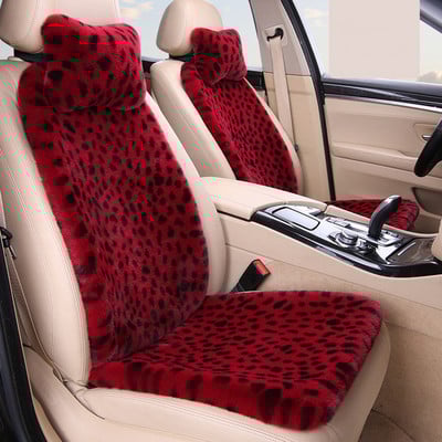 Téli meleg autópárna vastagított utánzat nyúl szőrme autóülés huzat védő első hátsó leopárd mintás automatikus üléshuzat