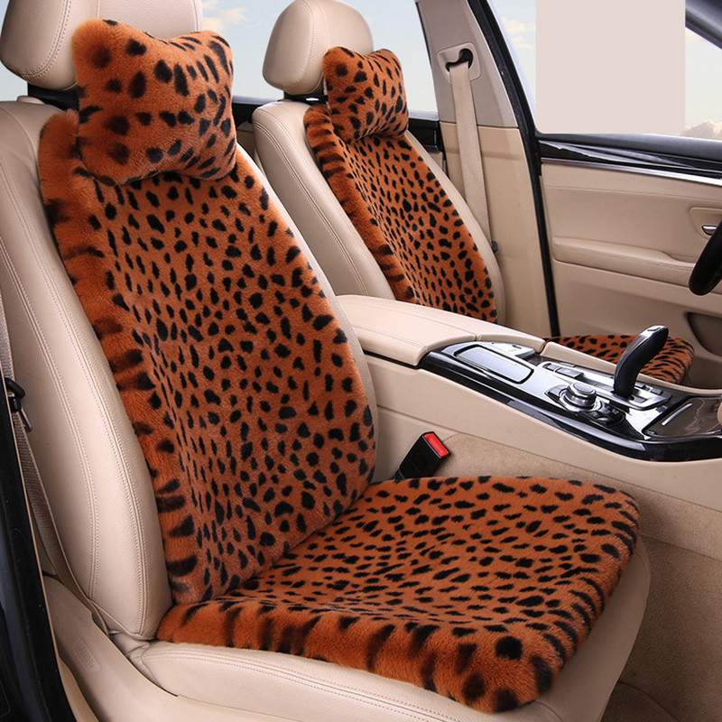 Téli meleg autópárna vastagított utánzat nyúl szőrme autóülés huzat védő első hátsó leopárd mintás automatikus üléshuzat