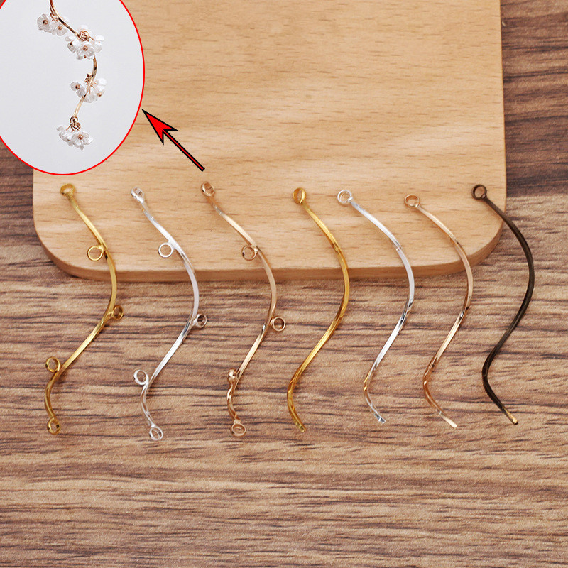 50 KOM 1x50mm Bakreni valoviti privjesci Konektor Pozlaćeni/posrebreni zakrivljeni dugi privjesak s 5 petlji za pribor za DIY naušnice